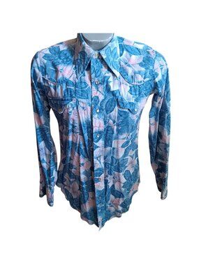 Medium Vintage Men's Western Shirt 1970's Cowboy Hippy Rayon Cotton Snap USA